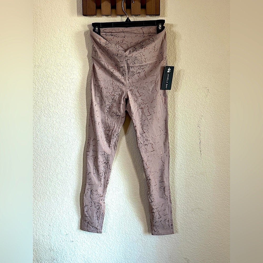 Boutique leggings from Janela Bay champagne color with rose gold speckles.